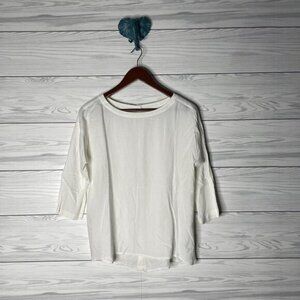 J Jill Cream White Button Down Back Boat Neck Blouse Top Shirt SP Small Petite